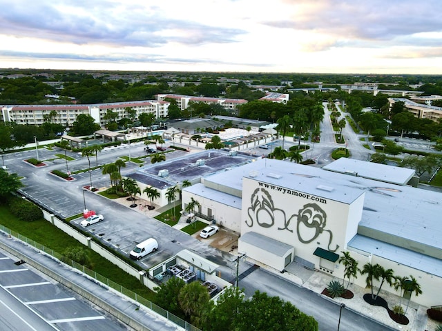 view of aerial view at dusk