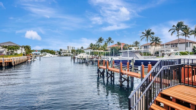 view of dock with a water view