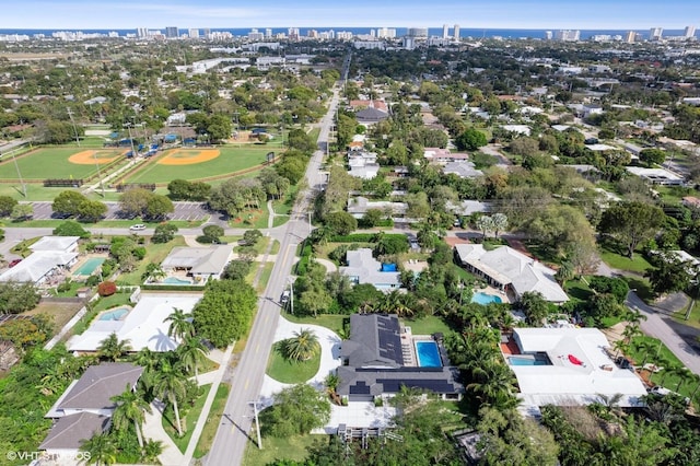 drone / aerial view with a city view