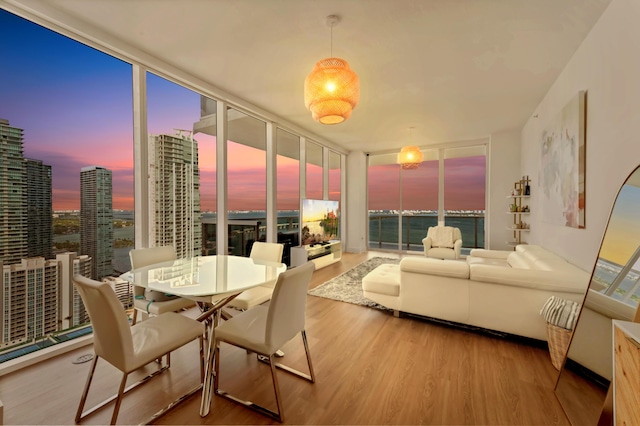 sunroom with a city view and plenty of natural light