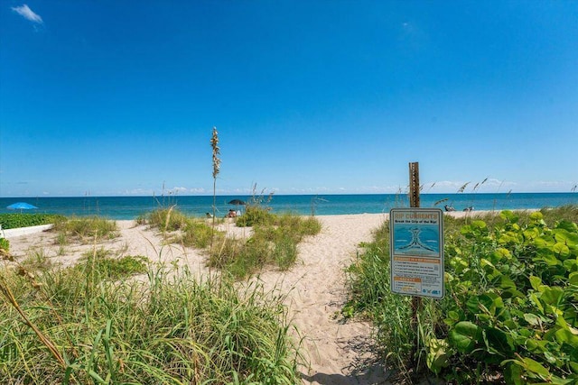 view of water feature with a view of the beach