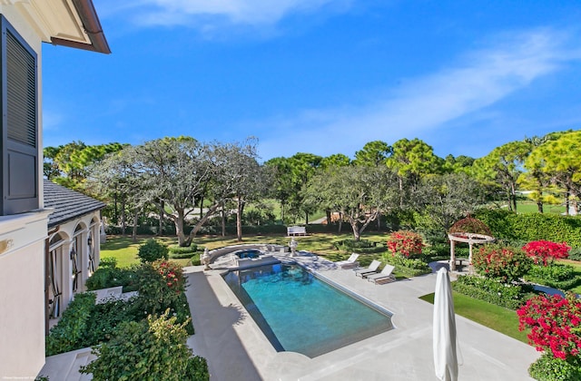 view of swimming pool with a patio area and a pool with connected hot tub