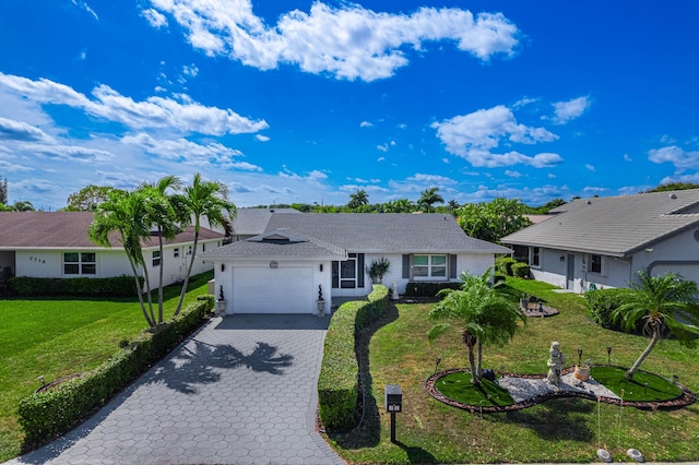 7119 NW 106th Ave, Tamarac, FL 33321 - ranch-style house featuring a garage, decorative driveway, a front lawn, and stucco siding