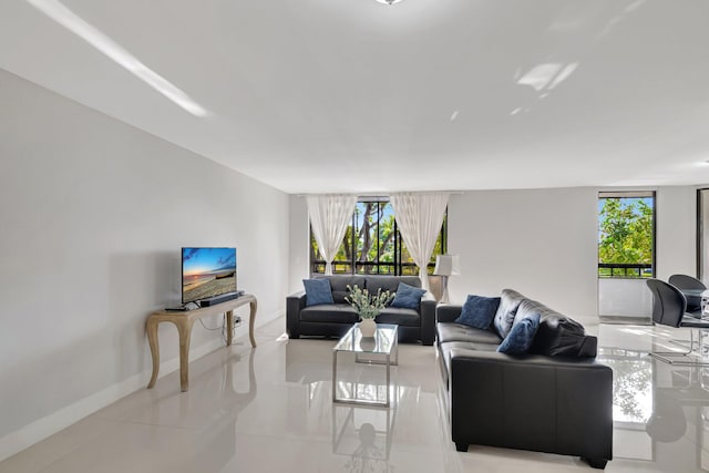 living area with a healthy amount of sunlight and baseboards