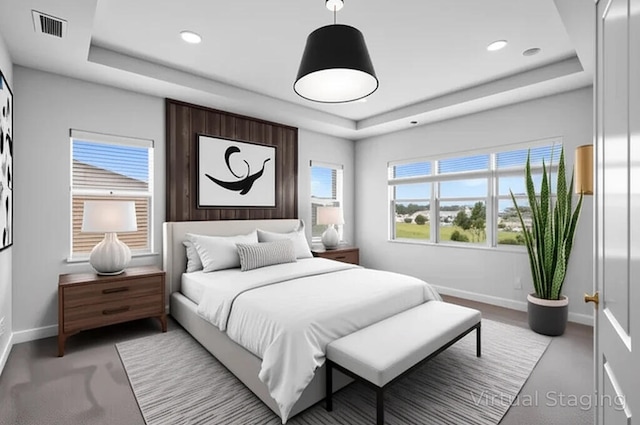 15262 Goldfinch Cir, Westlake, FL 33470 - bedroom with a raised ceiling, baseboards, light carpet, and recessed lighting
