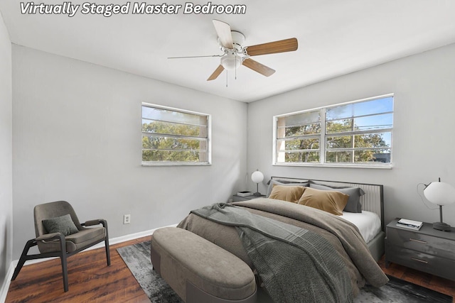 10821 N Military Trl Unit 2, Palm Beach Gardens, FL 33410 - bedroom with wood finished floors, baseboards, and ceiling fan