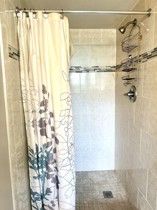 bathroom featuring a shower stall