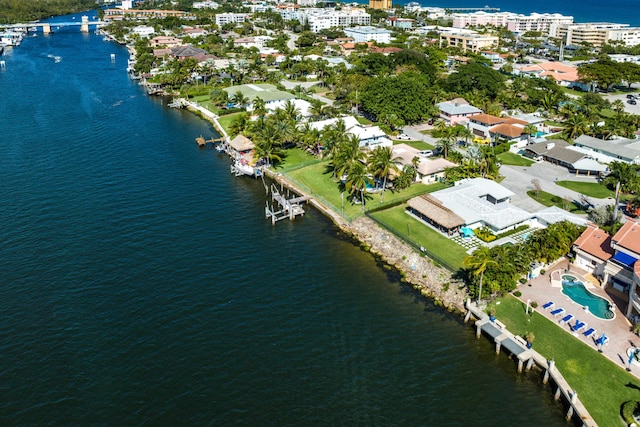 aerial overview of property's location featuring a large body of water