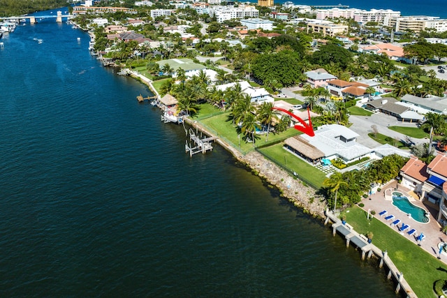 aerial overview of property's location with a nearby body of water