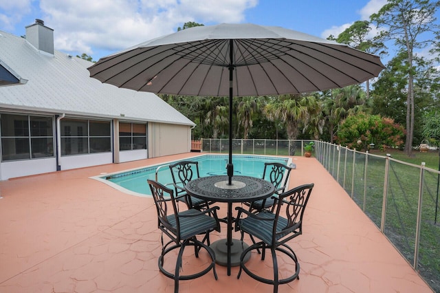 view of swimming pool with a patio area, fence, and a fenced in pool