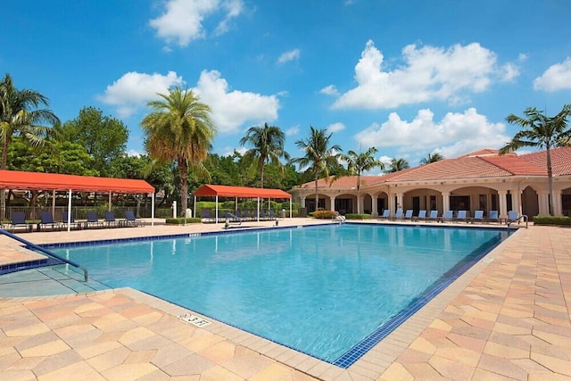 community pool with a patio