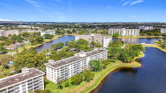 drone / aerial view with a water view and a view of city