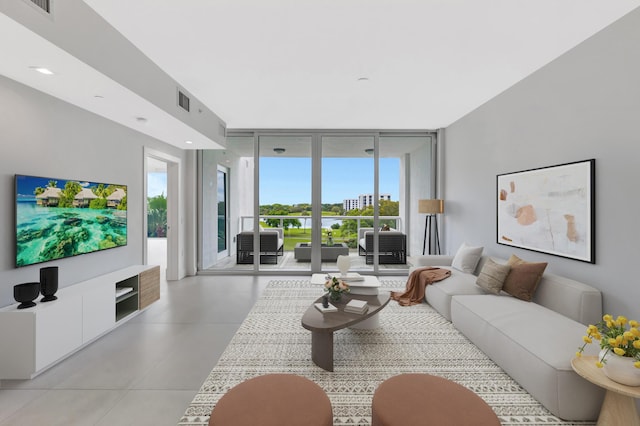 living area featuring expansive windows and visible vents