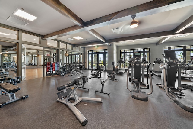 workout area featuring french doors and visible vents