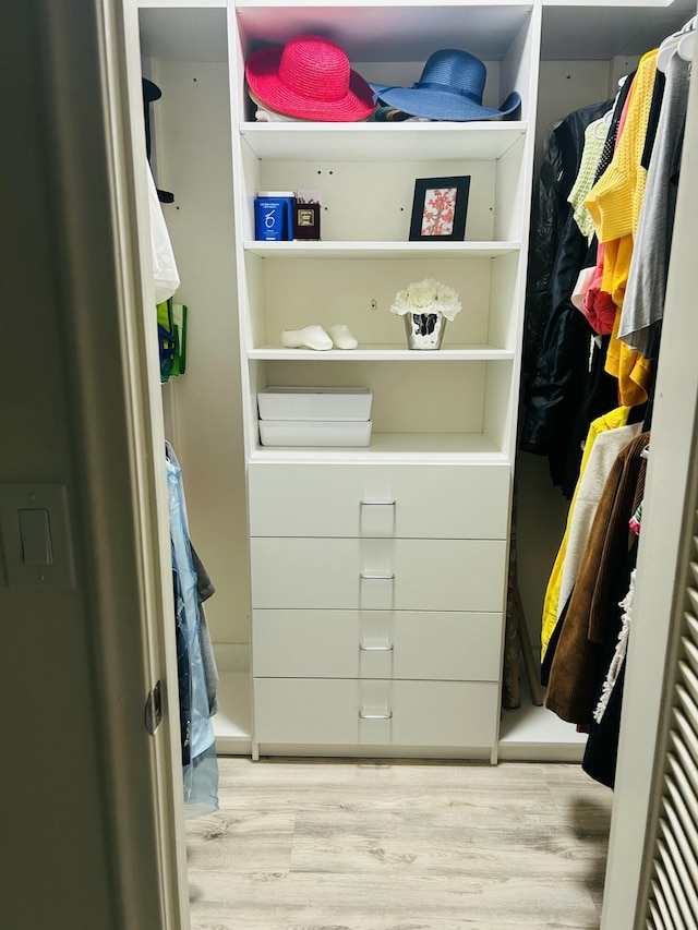 spacious closet featuring light wood-type flooring