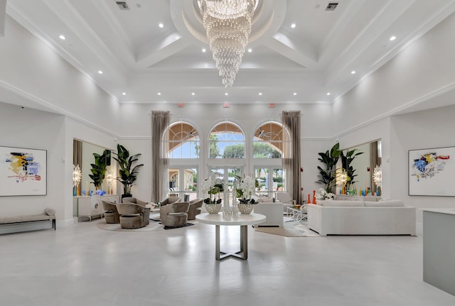 9081 Livorno St, Boynton Beach, FL 33472 - community lobby with a towering ceiling, recessed lighting, coffered ceiling, and beamed ceiling