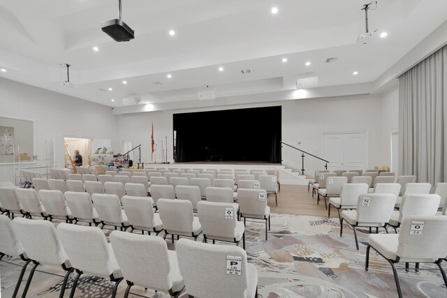 9081 Livorno St, Boynton Beach, FL 33472 - cinema featuring light wood-type flooring, recessed lighting, a high ceiling, and a tray ceiling