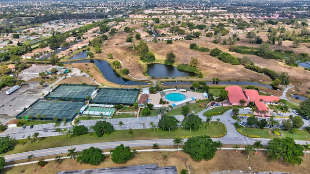 aerial view with a water view