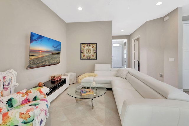 living room with recessed lighting