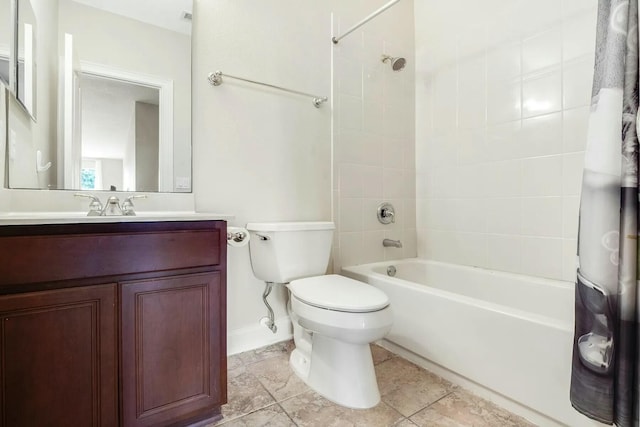 full bath with toilet, shower / washtub combination, and vanity