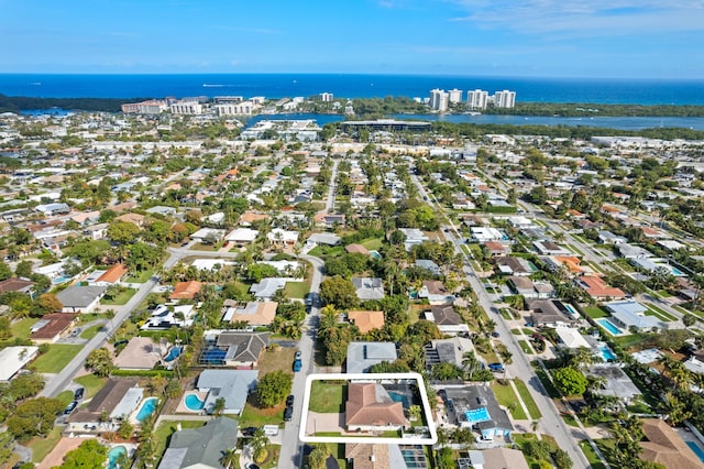 bird's eye view featuring a water view