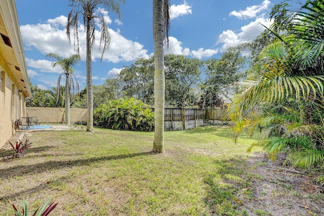 view of yard with a fenced backyard