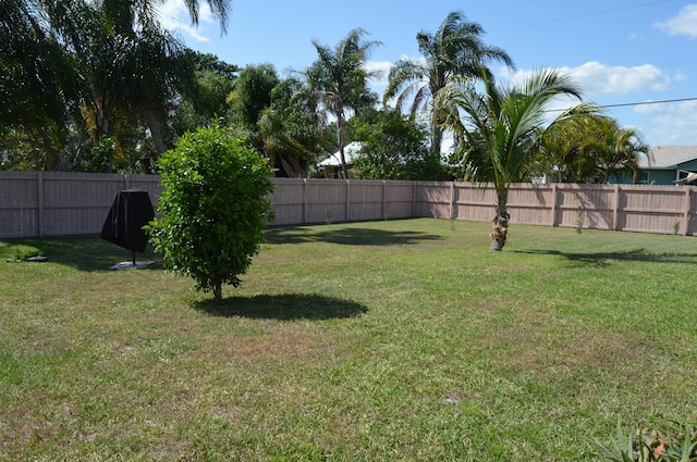 view of yard with a fenced backyard