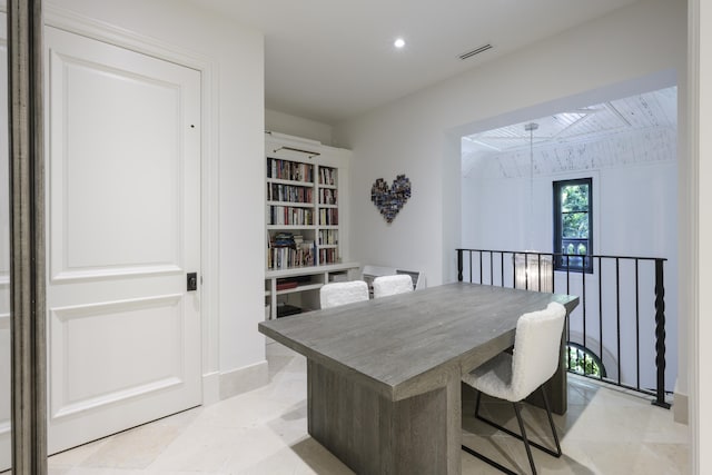 dining area featuring light tile patterned floors, visible vents, and recessed lighting