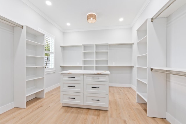 walk in closet featuring light wood finished floors