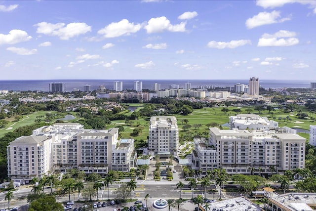 aerial view with a water view and a city view