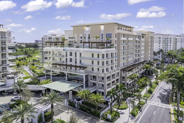 view of building exterior featuring a city view