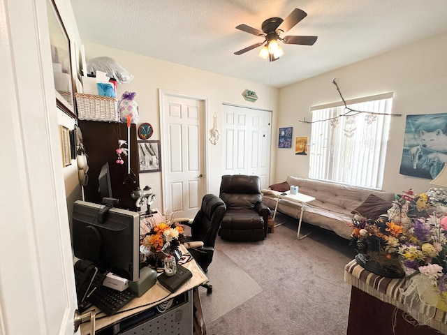 224 NW Pleasant Grove Way, Port Saint Lucie, FL 34986 - office featuring a textured ceiling, ceiling fan, and carpet flooring
