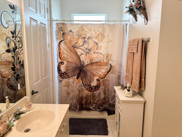 224 NW Pleasant Grove Way, Port Saint Lucie, FL 34986 - full bathroom featuring curtained shower, vanity, and tile patterned flooring
