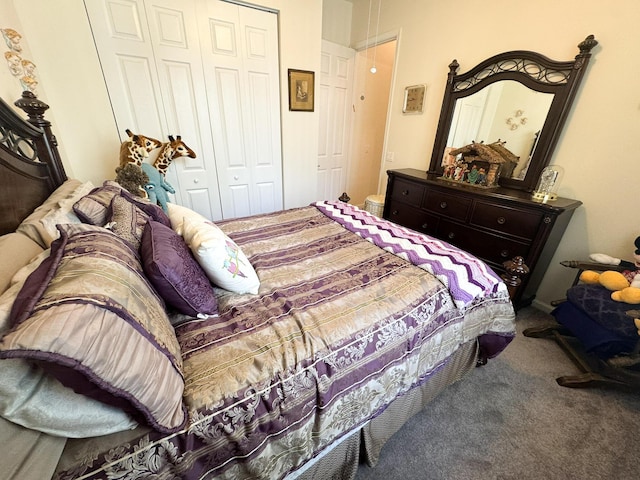 carpeted bedroom with a closet