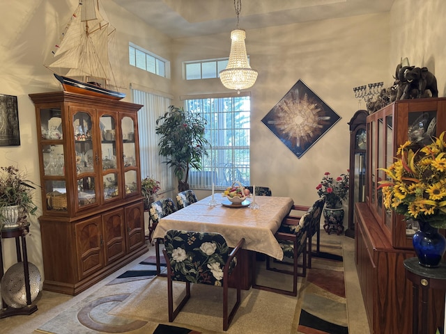 dining room with a high ceiling