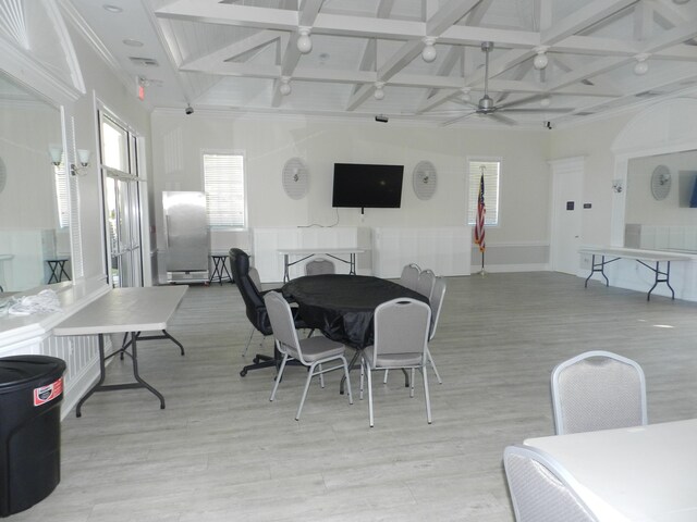 224 NW Pleasant Grove Way, Port Saint Lucie, FL 34986 - dining space with light wood finished floors, beam ceiling, coffered ceiling, and visible vents