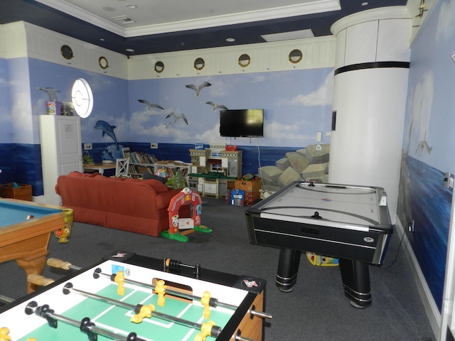 224 NW Pleasant Grove Way, Port Saint Lucie, FL 34986 - playroom featuring visible vents, ornamental molding, and pool table