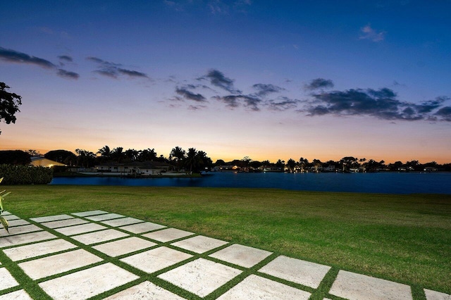 view of yard with a water view