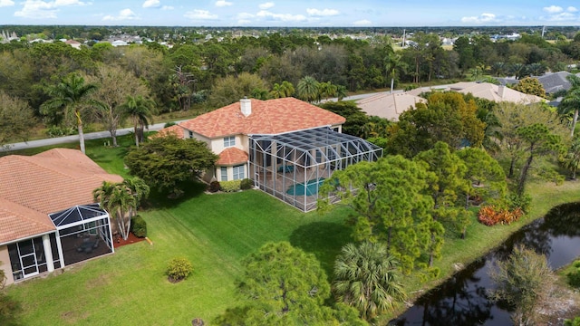 aerial view with a water view