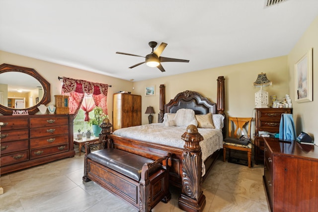 bedroom featuring ceiling fan and visible vents