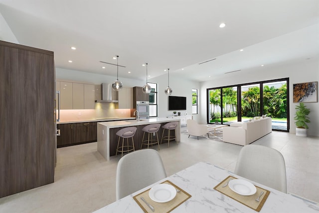 dining room with recessed lighting