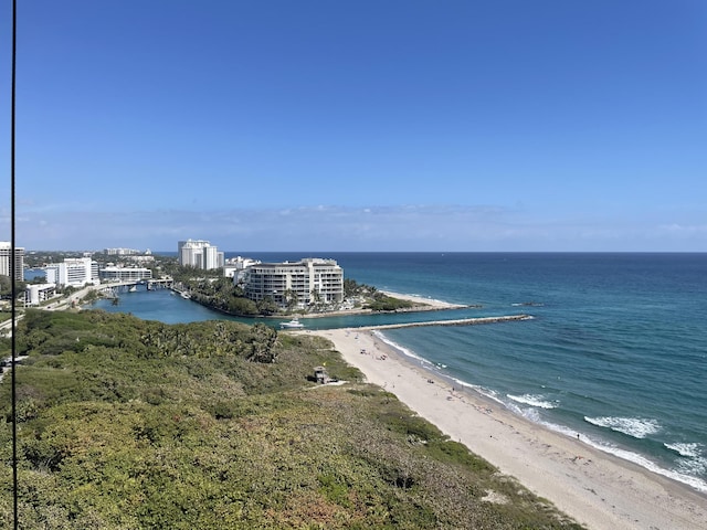 water view with a city view and a beach view