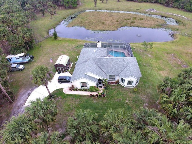 aerial view with a water view