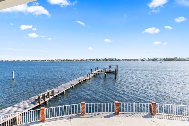 view of dock with a water view