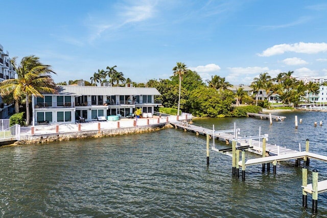 view of dock with a water view and boat lift