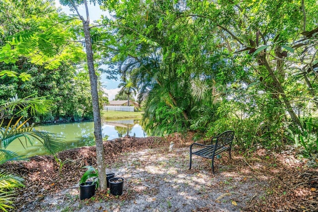 view of yard with a water view