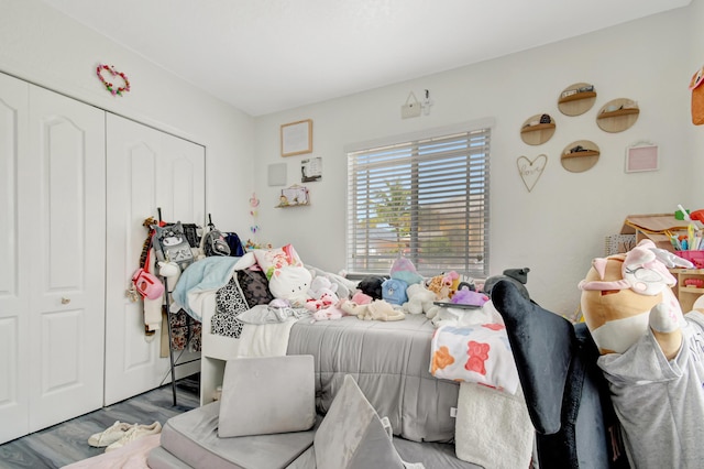 bedroom with a closet and wood finished floors