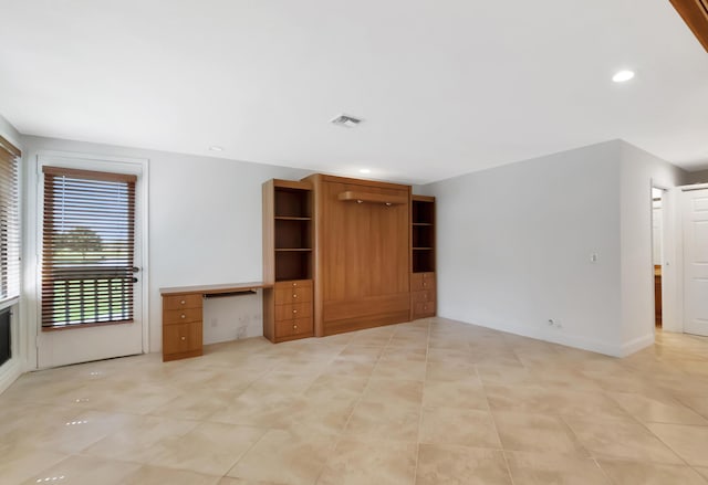 unfurnished living room featuring recessed lighting, visible vents, baseboards, and light tile patterned floors