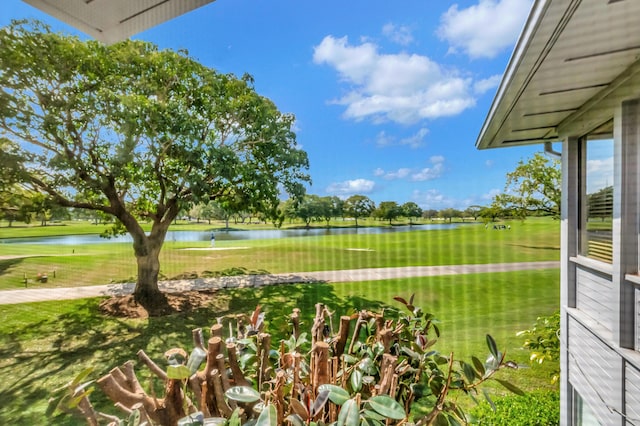 view of yard with a water view