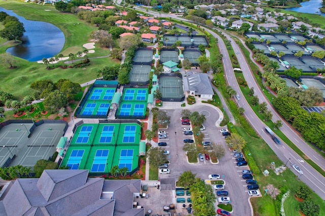 aerial view with a water view